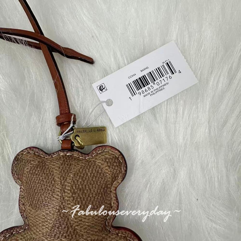 Coach Bear Puffy Bag Charm In Signature Canvas Tan/Caramel CCX44 NWT - Picture 6 of 6